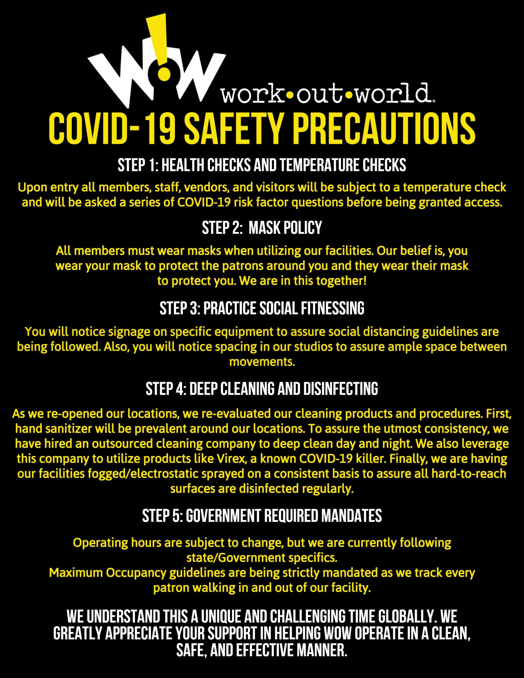 COVID PROCEDURES Work Out World New England